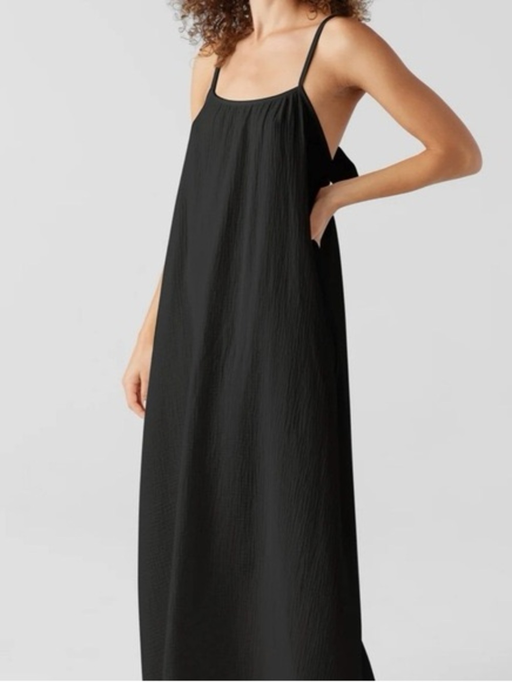 Anthropologie Sol Angeles Black Spaghetti-Strap Cotton Muslin Maxi Dress w/ bow